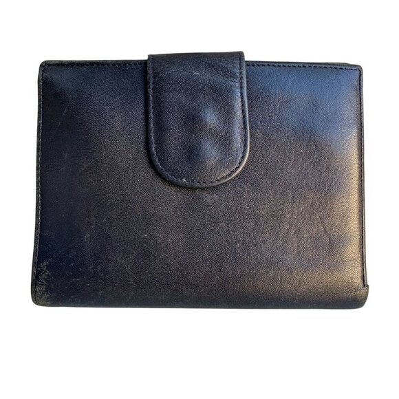 Nordstrom Vintage Womens Navy Leather Card Slots Fold Change Snap Close Wallet - Picture 1 of 10
